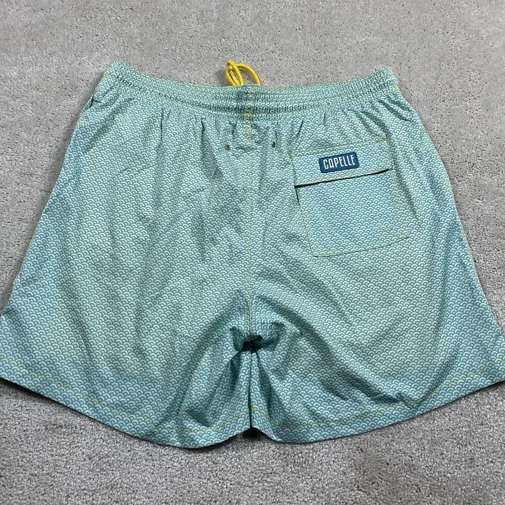 Capelle Swim Shorts Mens 3XL Blue Green Pattern Drawstring Trunks Board Short